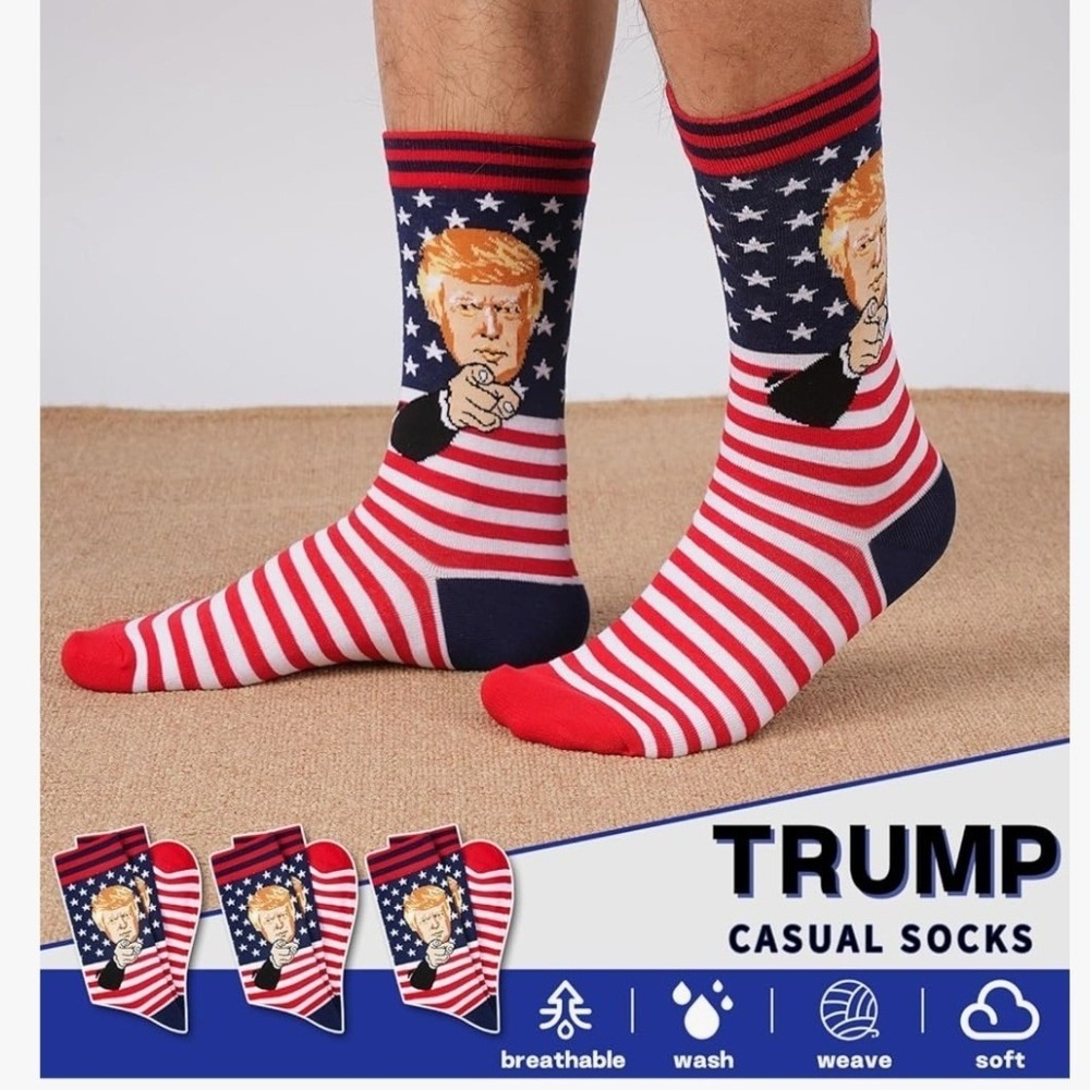 Donald Trump American Flag Patriotic Crew Socks Novelty‎ Red White Blue 1 pair
